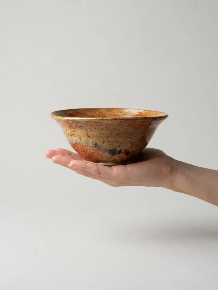 Speckled Earth Tone Flared Bowl - detail view