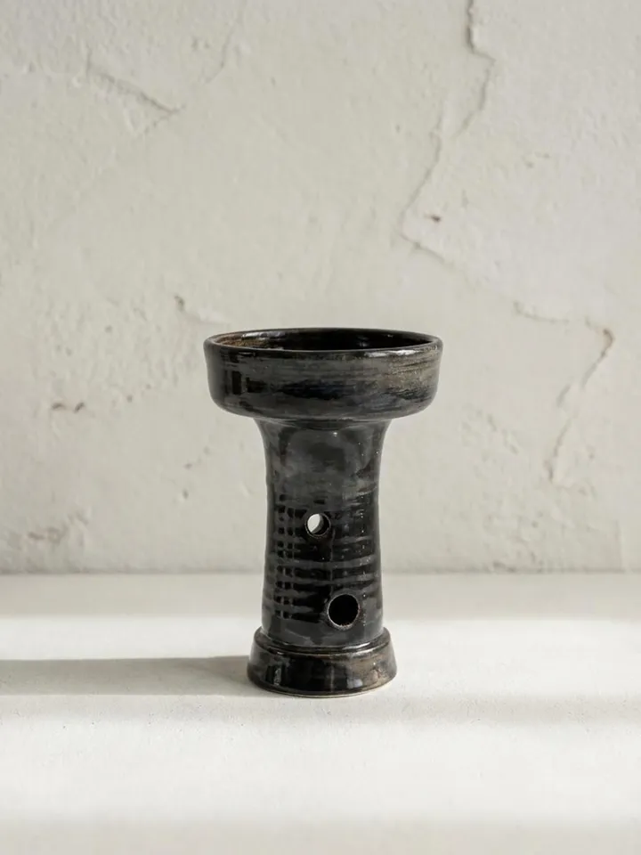 Dark Glossy Pillar Candle Holder - side view