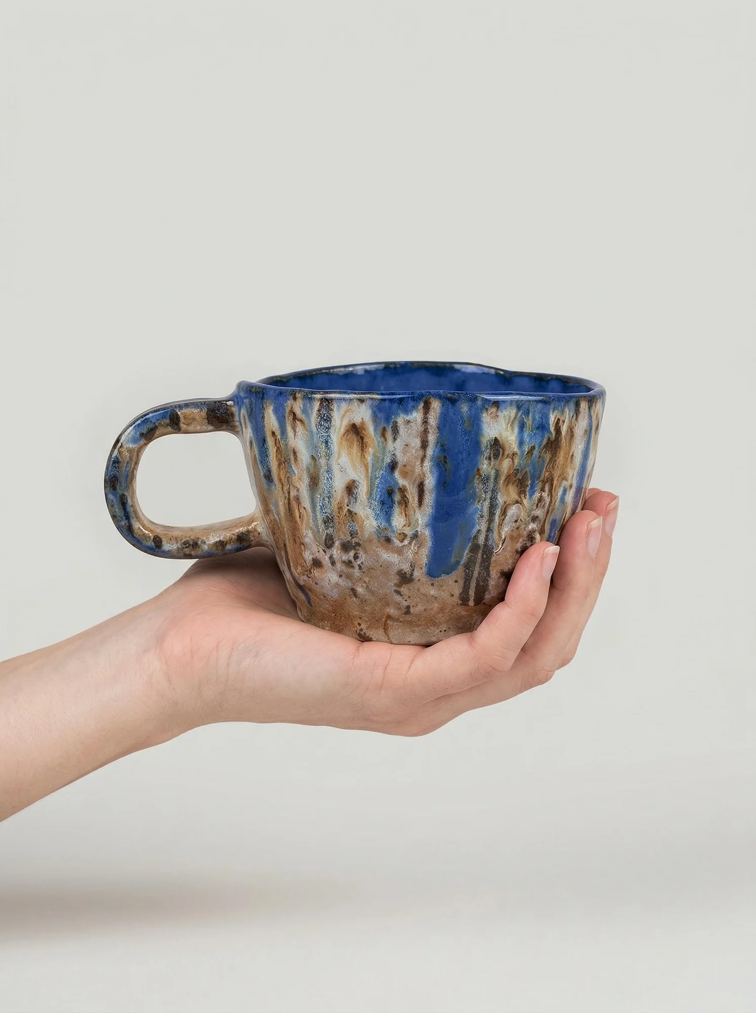 Blue Drip Speckled Mug - side view