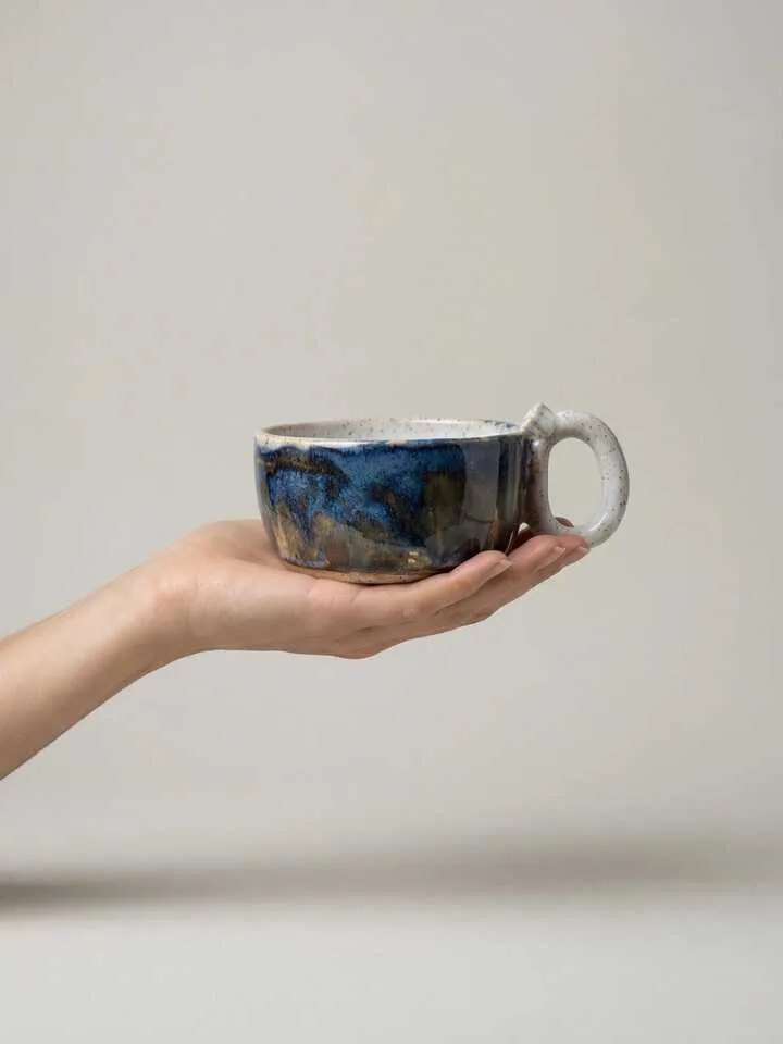 Blue Earthy Wide Bowl Mug - front view