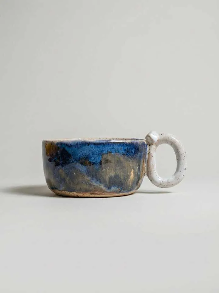Blue Earthy Wide Bowl Mug - side view