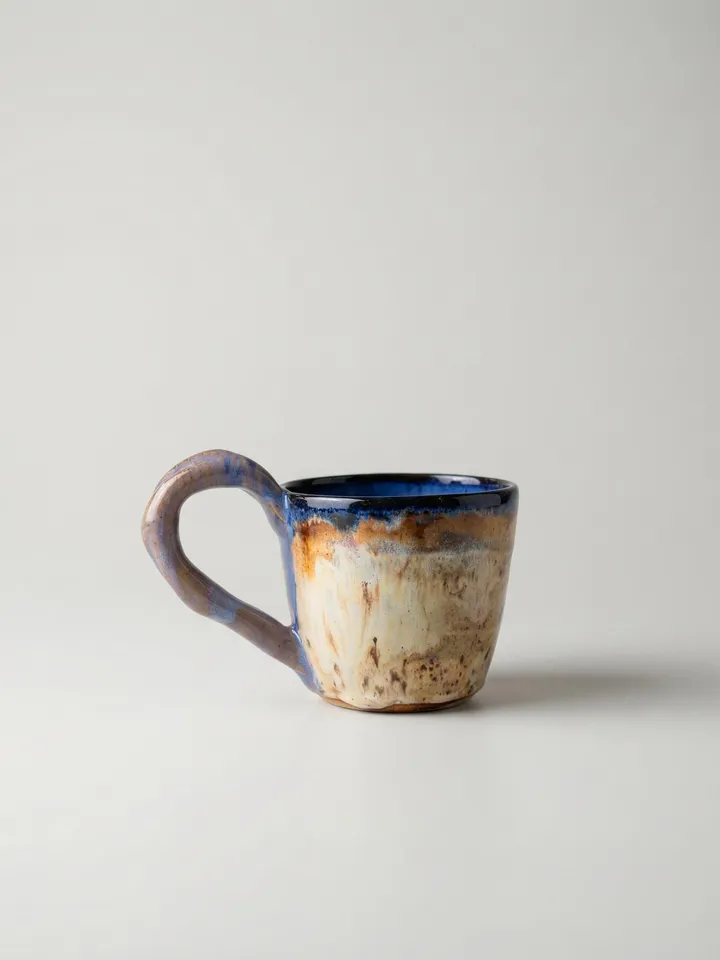 Blue Rim Earth Tone Drip Mug - front view