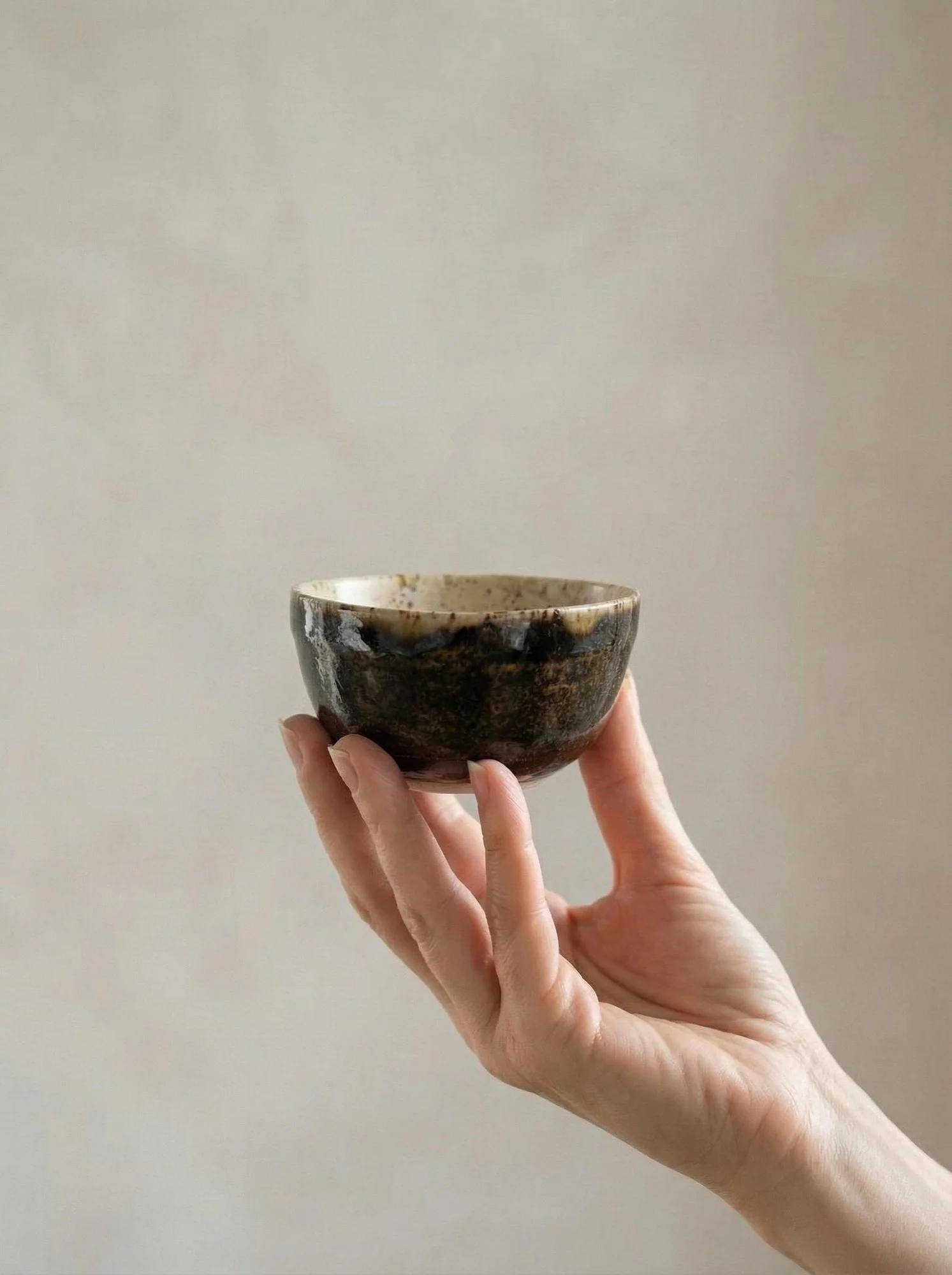 Speckled Cream Stone Tea Cup - detail view