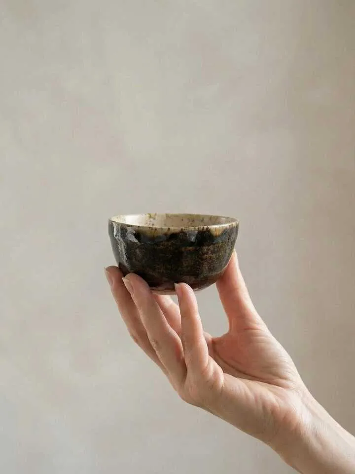 Speckled Cream Stone Tea Cup - detail view