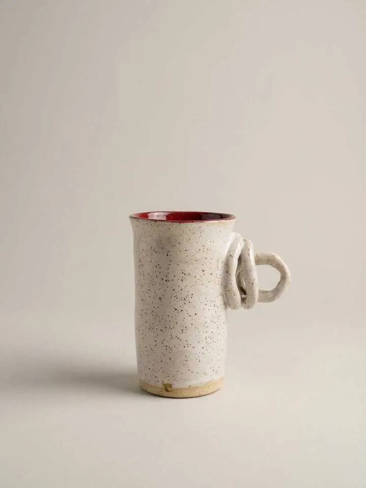 Speckled Tall Double Loop Cup - side view