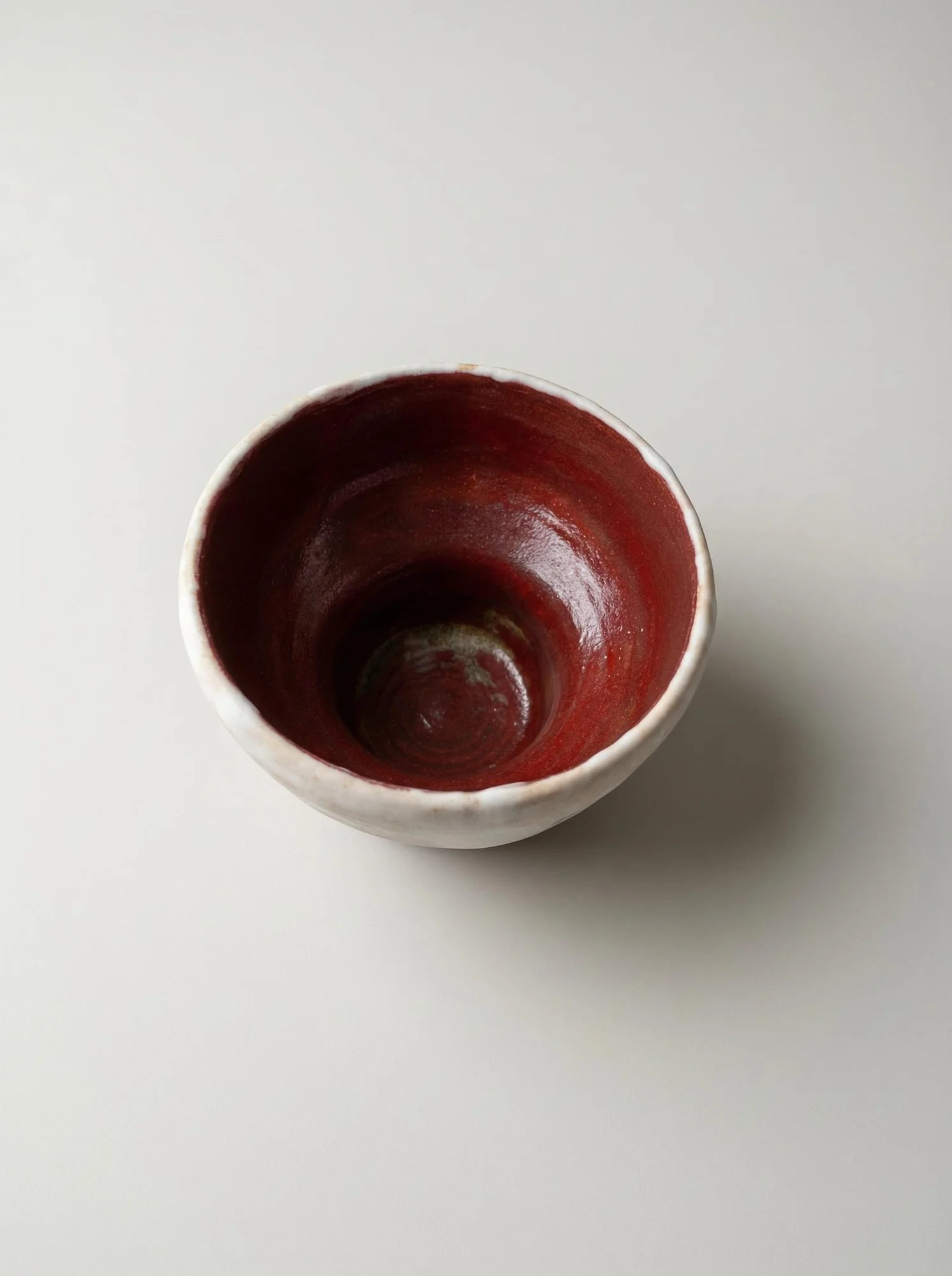 White Pedestal Red Interior Cup - detail view