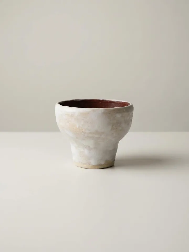 White Pedestal Red Interior Cup - side view