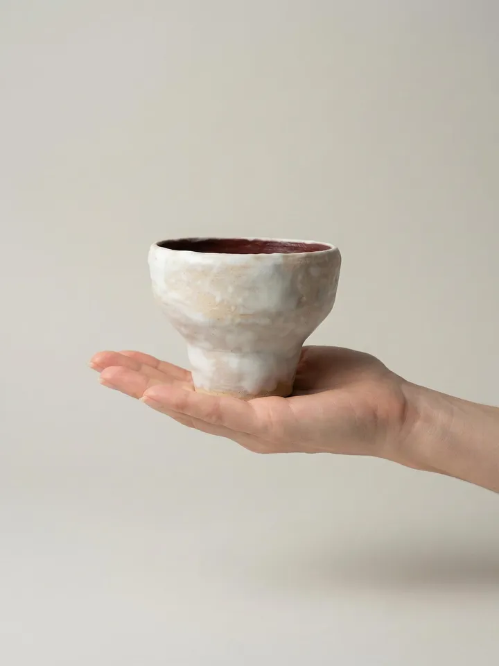 White Pedestal Red Interior Cup - top view