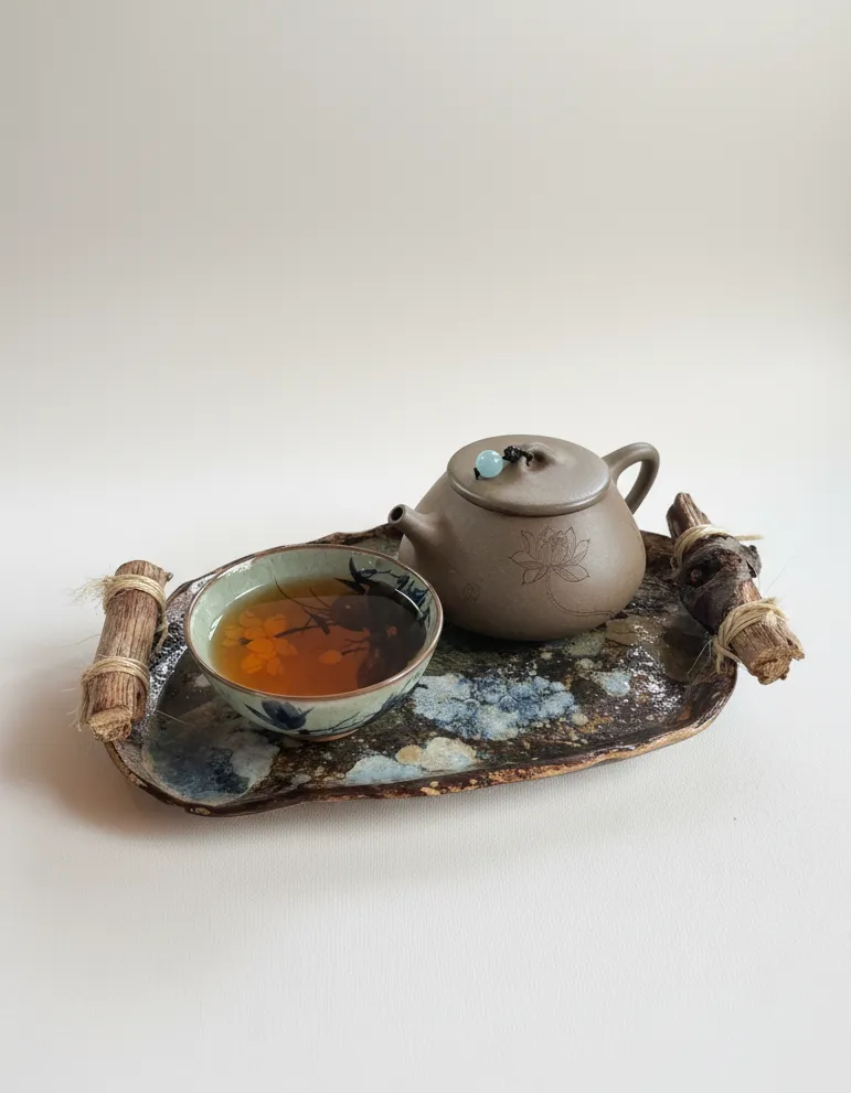 Driftwood handle tray - handheld