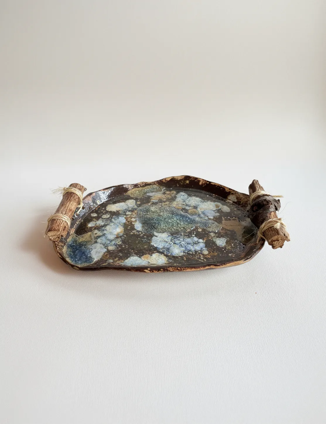 Driftwood handle tray - front view