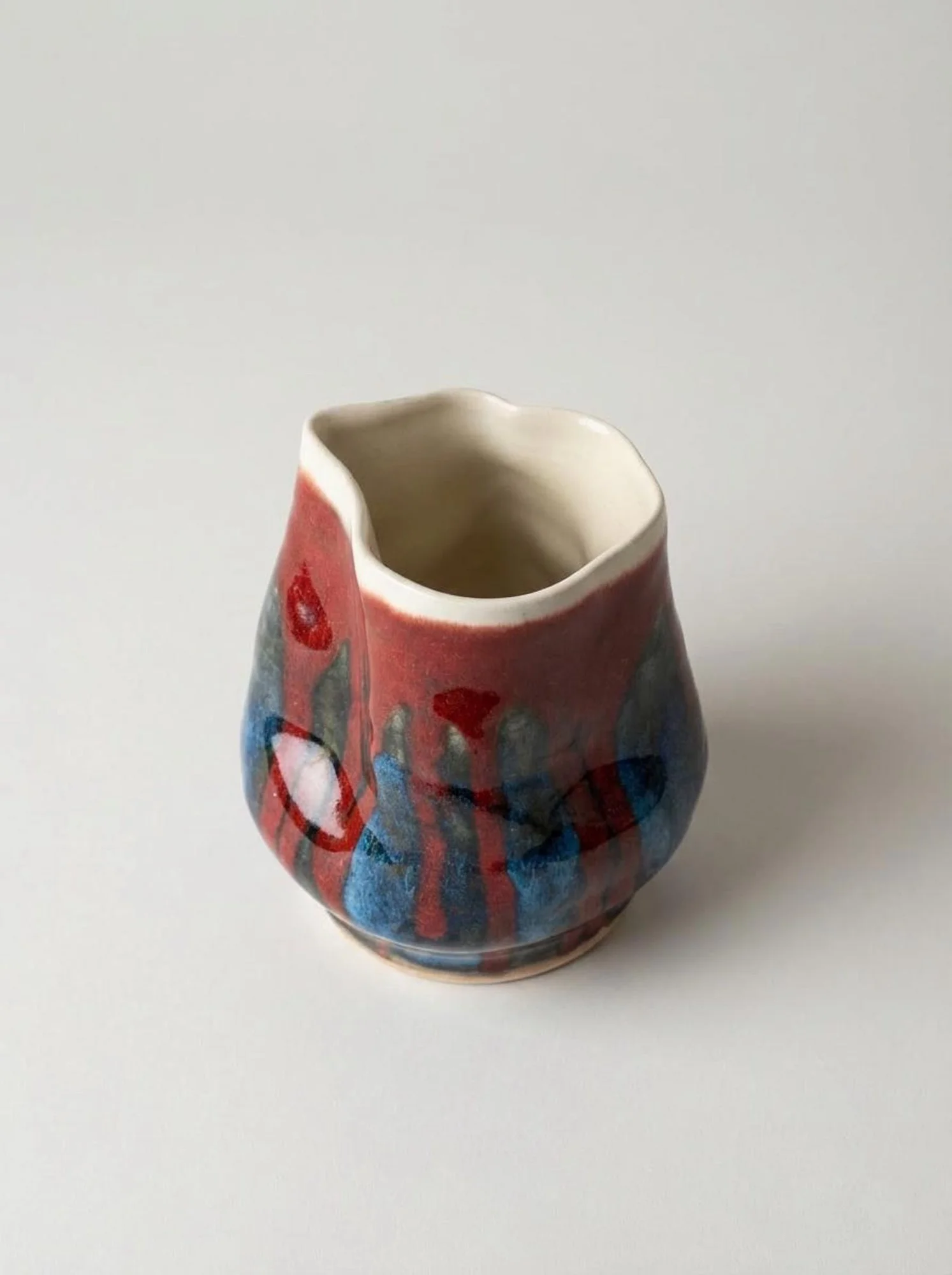 Bold Red Blue Wavy Vase - side view