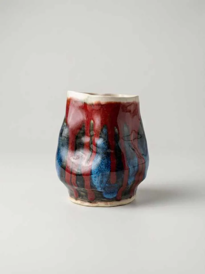 Bold Red Blue Wavy Vase - front view
