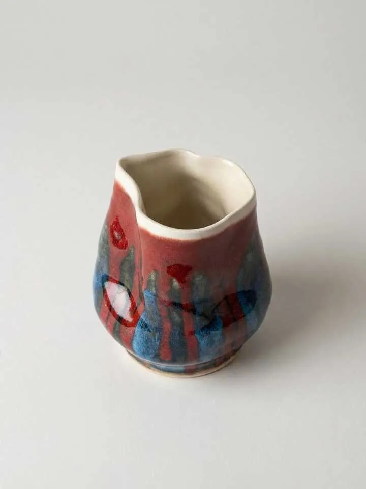 Bold Red Blue Wavy Vase - side view