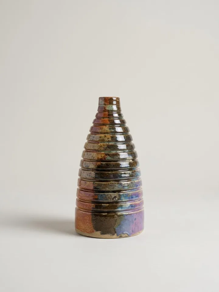 Layered Ring Iridescent Vase - front view