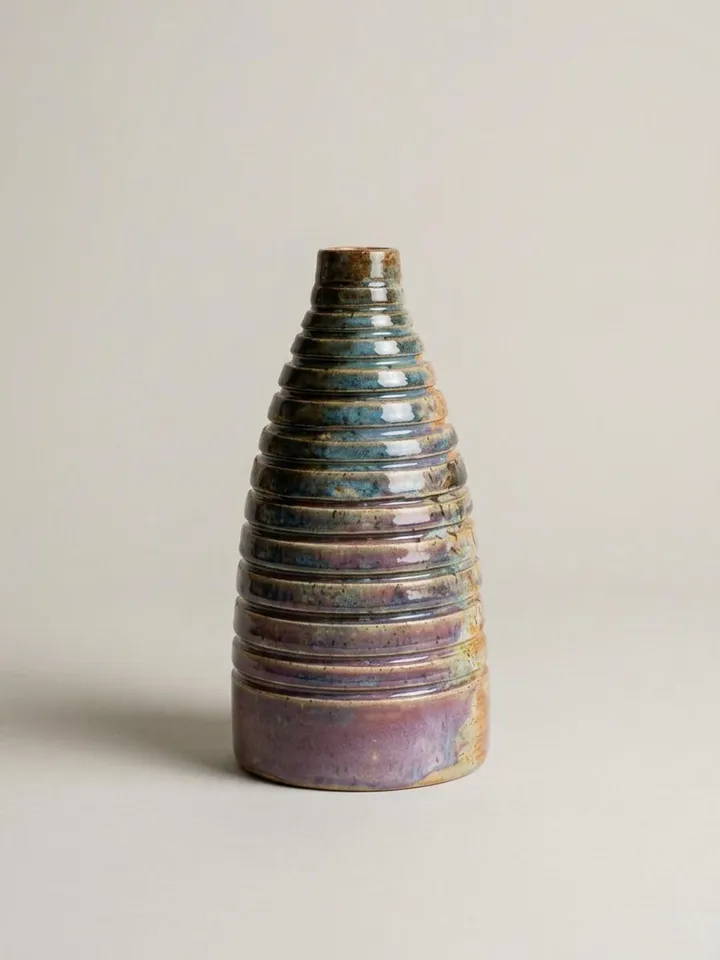Layered Ring Iridescent Vase - side view