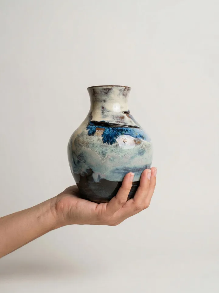 Ocean Glaze Cut Rim Vase - front view