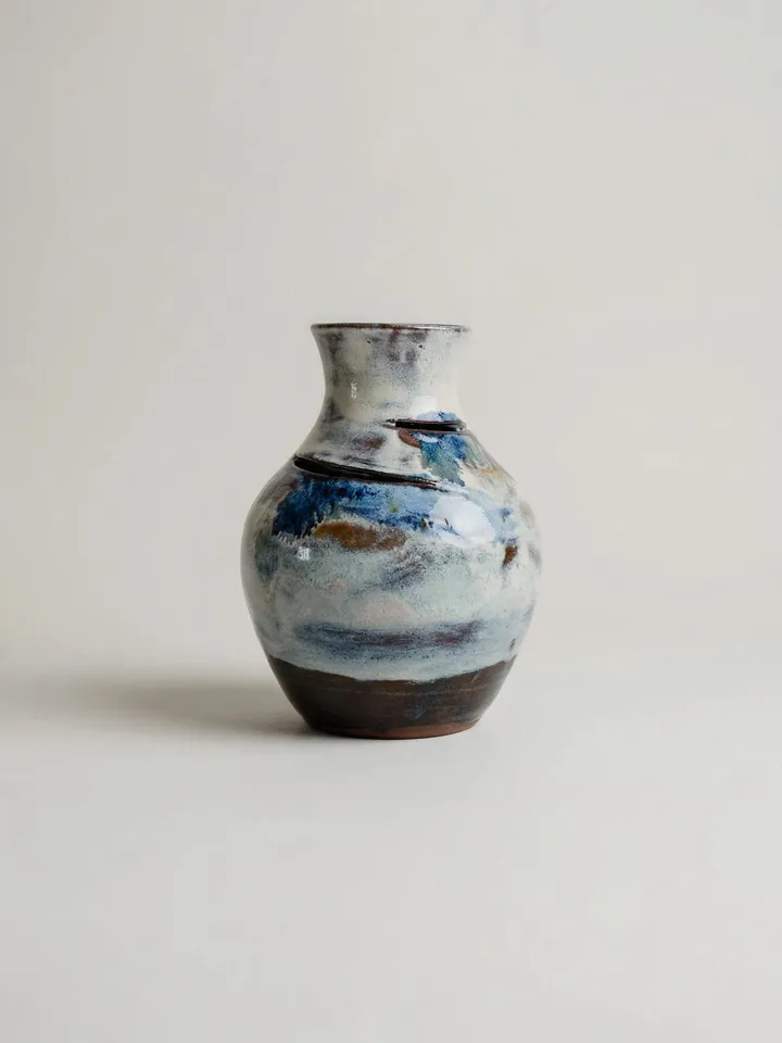 Ocean Glaze Cut Rim Vase - side view