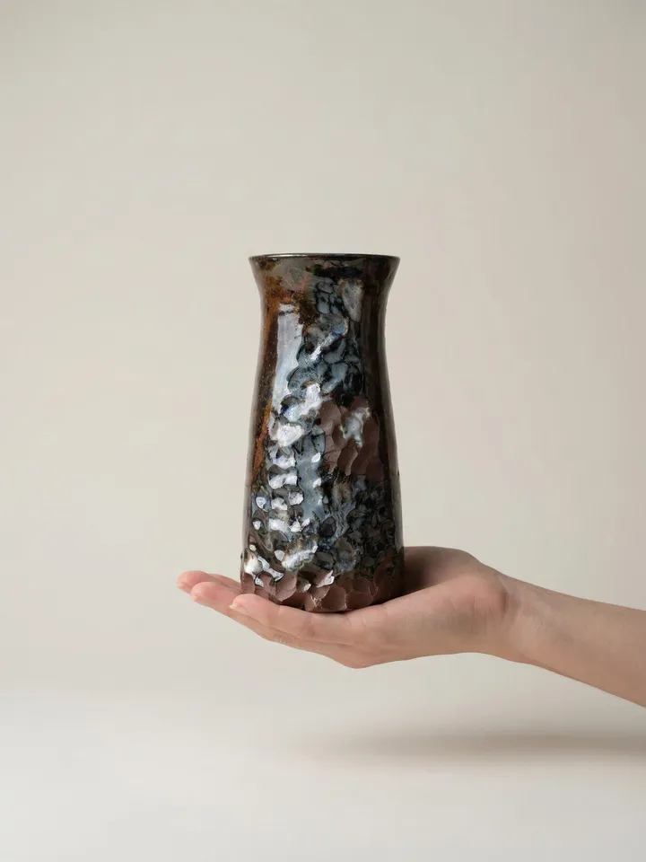 Rock Texture Dark Gloss Vase - top view