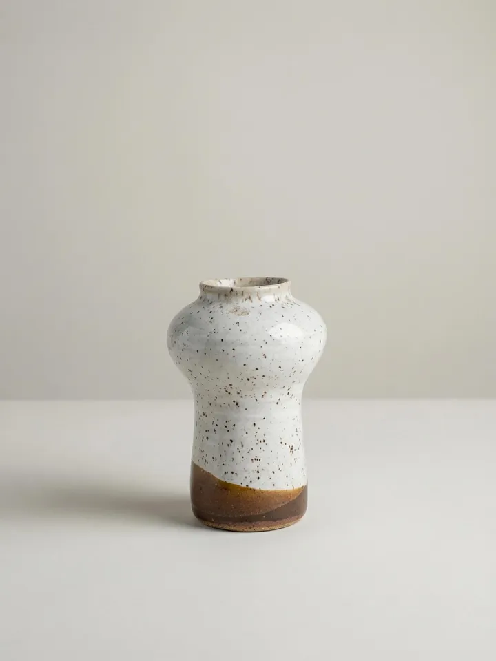 Speckled White Earth Tone Vase - front view